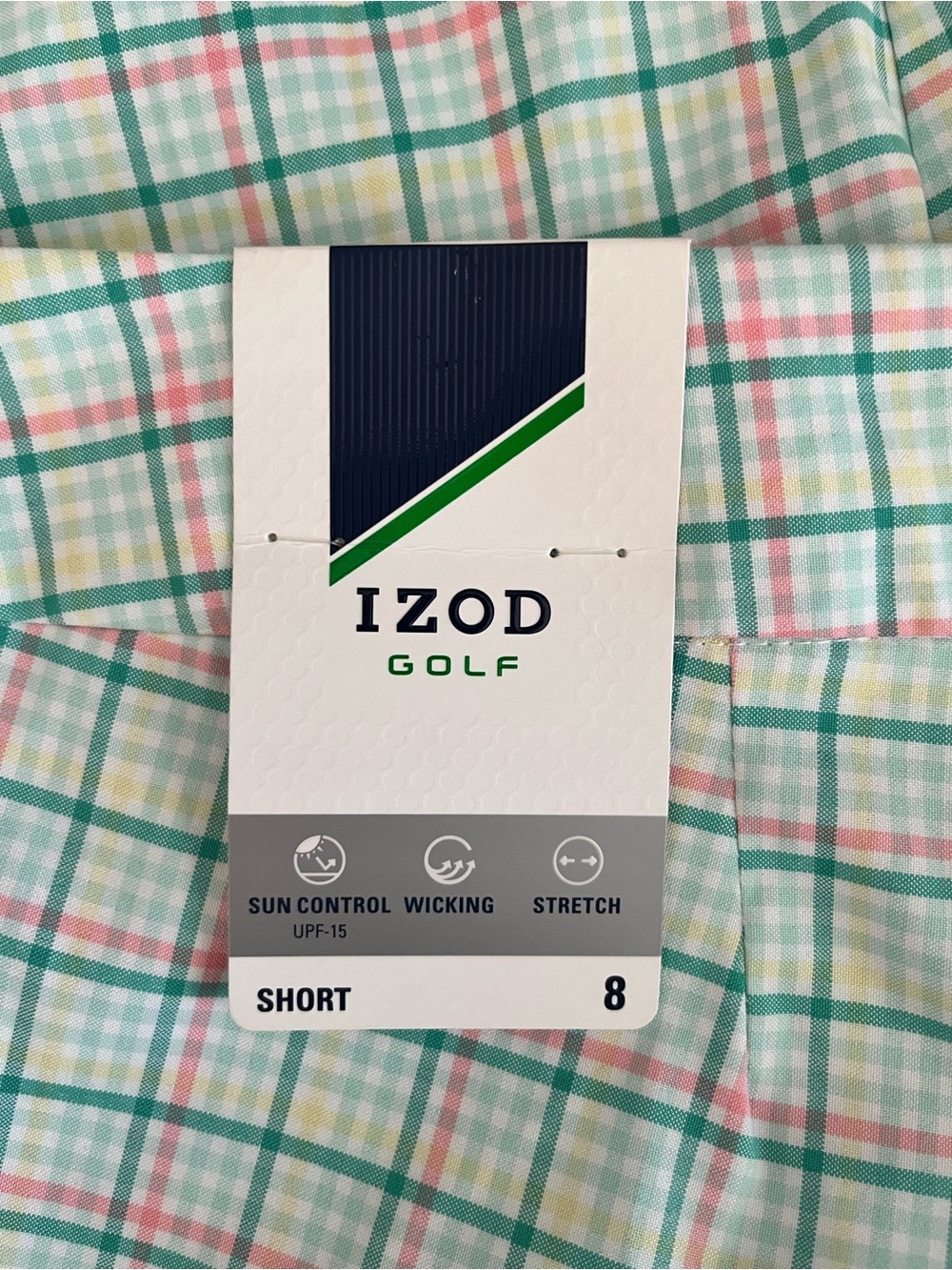 IZOD Golf Women’s Plaid Bermuda Shorts Size 8 NWT Stretch Wicking UPF Green - Picture 7 of 8